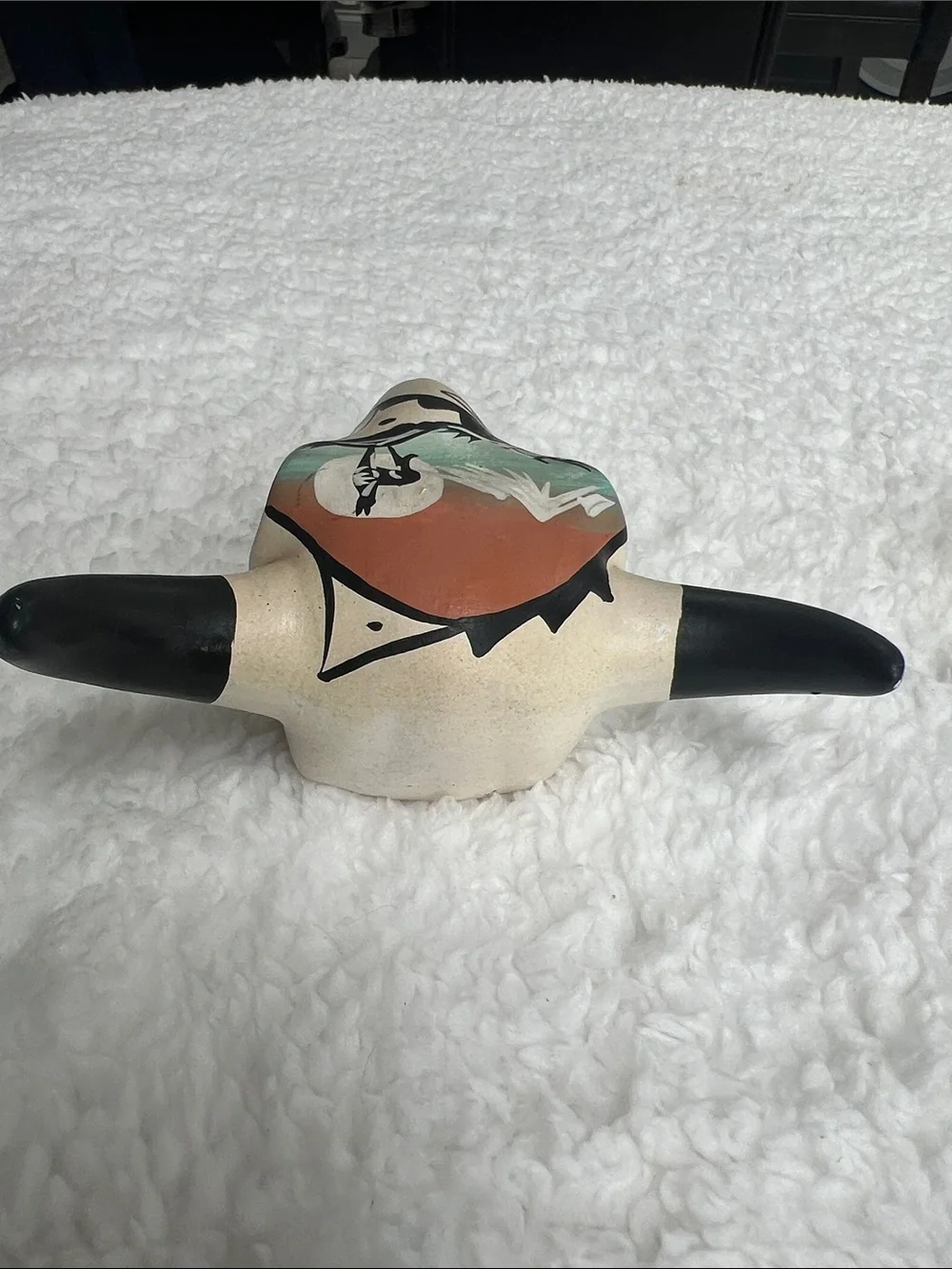 Vintage Navajo Signed R. Hathale Hand Painted Pottery Steer Skull 5